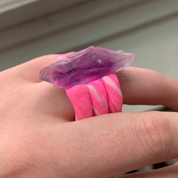 FREE ADD ON Handmade Pink Amethyst Clay Ring - Picture 2 of 5